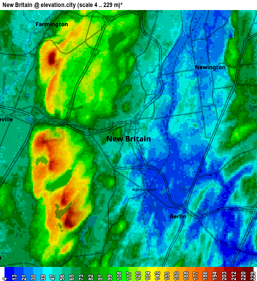 Zoom OUT 2x New Britain, United States elevation map