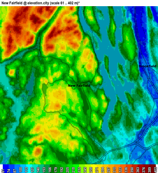 Zoom OUT 2x New Fairfield, United States elevation map