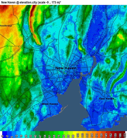 Zoom OUT 2x New Haven, United States elevation map