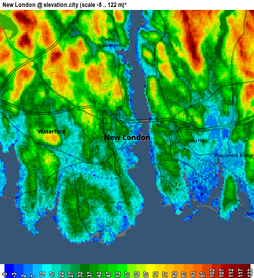 Zoom OUT 2x New London, United States elevation map