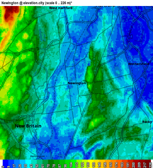 Zoom OUT 2x Newington, United States elevation map