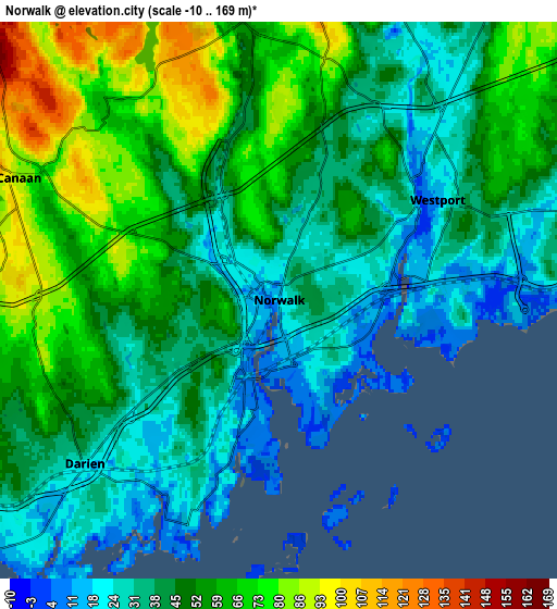 Zoom OUT 2x Norwalk, United States elevation map