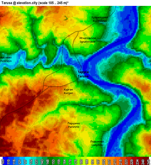 Zoom OUT 2x Tarusa, Russia elevation map