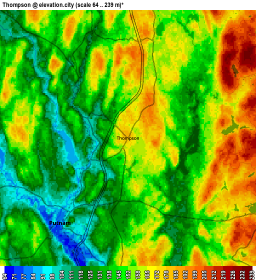 Zoom OUT 2x Thompson, United States elevation map