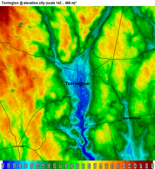 Zoom OUT 2x Torrington, United States elevation map