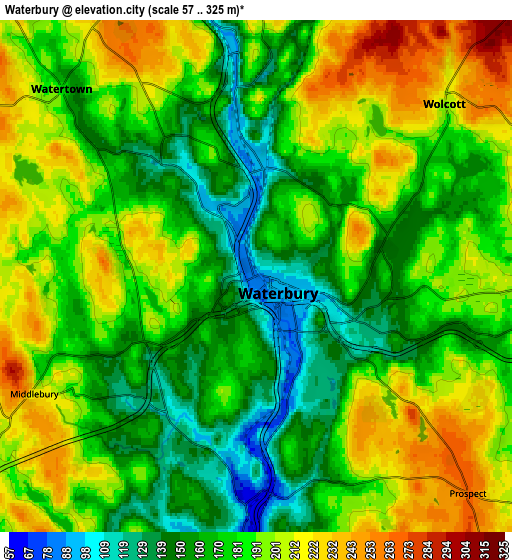 Zoom OUT 2x Waterbury, United States elevation map