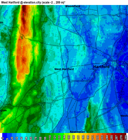 Zoom OUT 2x West Hartford, United States elevation map