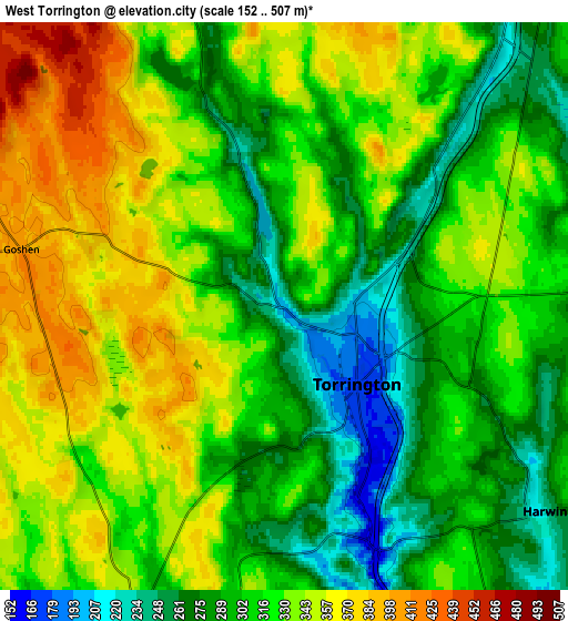 Zoom OUT 2x West Torrington, United States elevation map