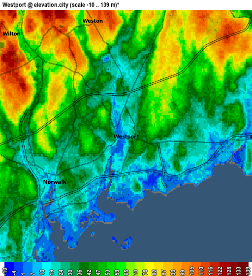 Zoom OUT 2x Westport, United States elevation map