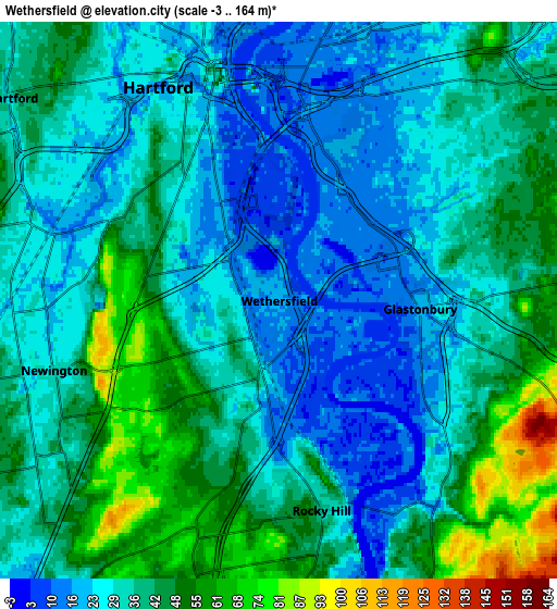 Zoom OUT 2x Wethersfield, United States elevation map