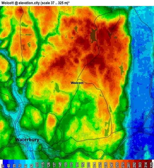 Zoom OUT 2x Wolcott, United States elevation map