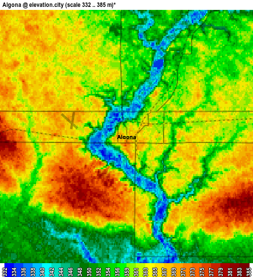 Zoom OUT 2x Algona, United States elevation map