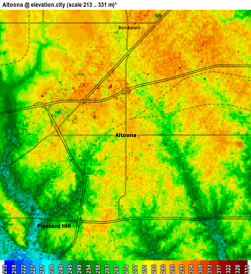 Zoom OUT 2x Altoona, United States elevation map