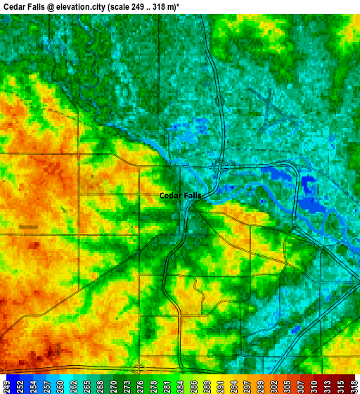 Zoom OUT 2x Cedar Falls, United States elevation map