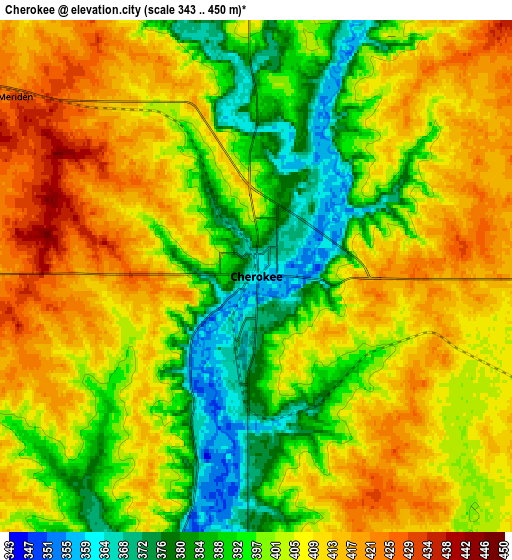 Zoom OUT 2x Cherokee, United States elevation map