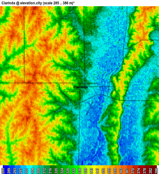 Zoom OUT 2x Clarinda, United States elevation map