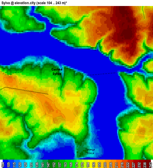 Zoom OUT 2x Sylva, Russia elevation map