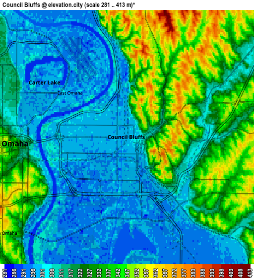 Zoom OUT 2x Council Bluffs, United States elevation map