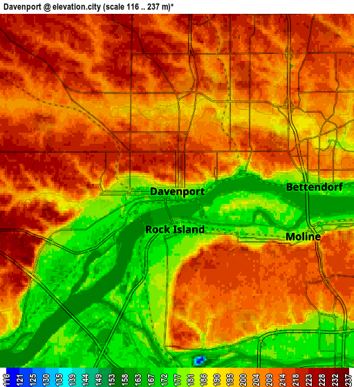 Zoom OUT 2x Davenport, United States elevation map