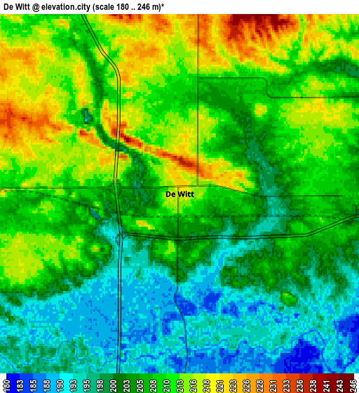 Zoom OUT 2x De Witt, United States elevation map