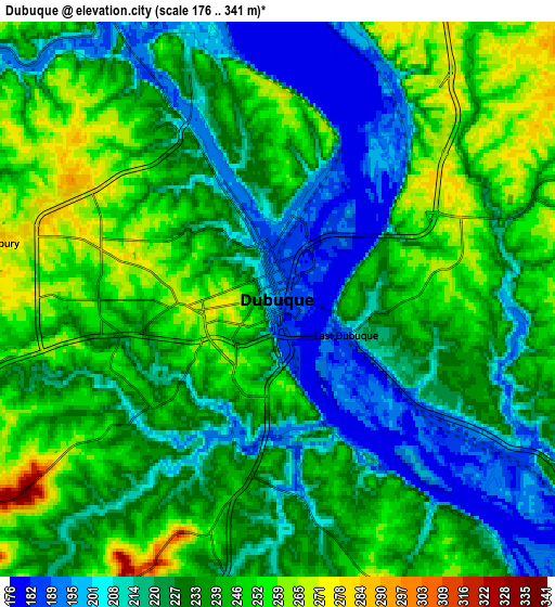 Zoom OUT 2x Dubuque, United States elevation map