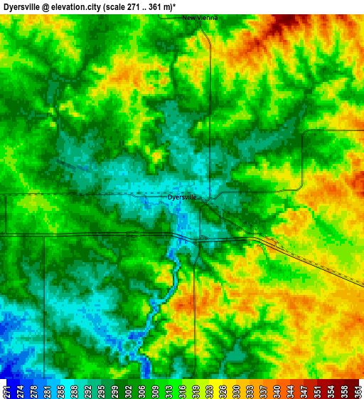 Zoom OUT 2x Dyersville, United States elevation map