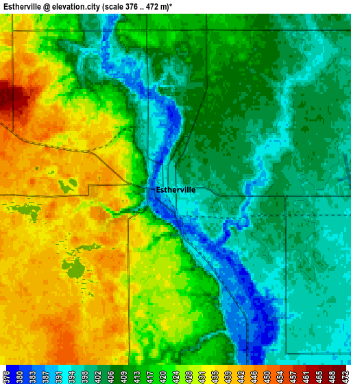 Zoom OUT 2x Estherville, United States elevation map