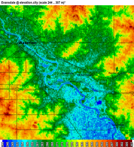 Zoom OUT 2x Evansdale, United States elevation map