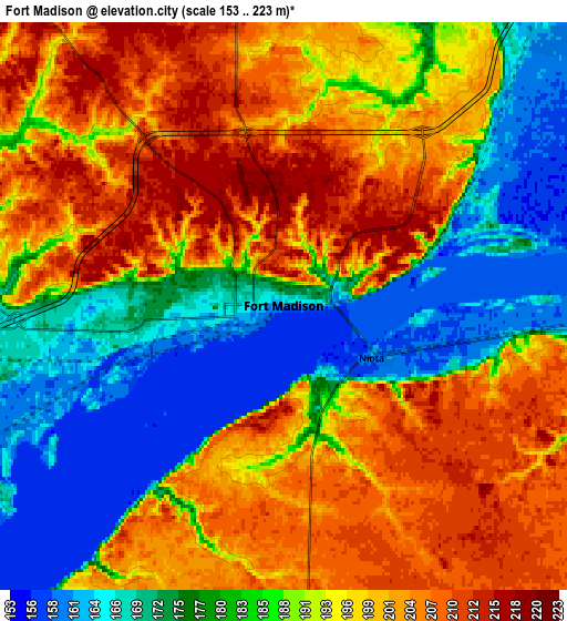 Zoom OUT 2x Fort Madison, United States elevation map