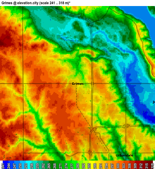 Zoom OUT 2x Grimes, United States elevation map