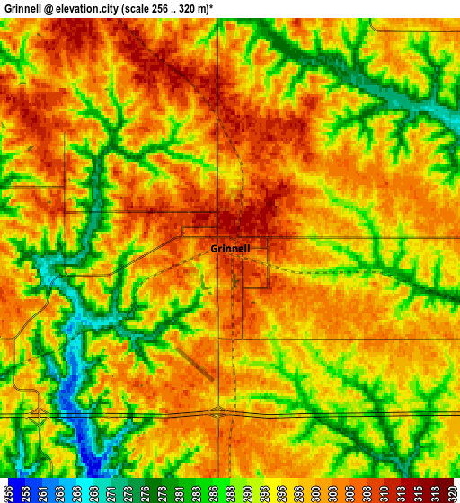 Zoom OUT 2x Grinnell, United States elevation map