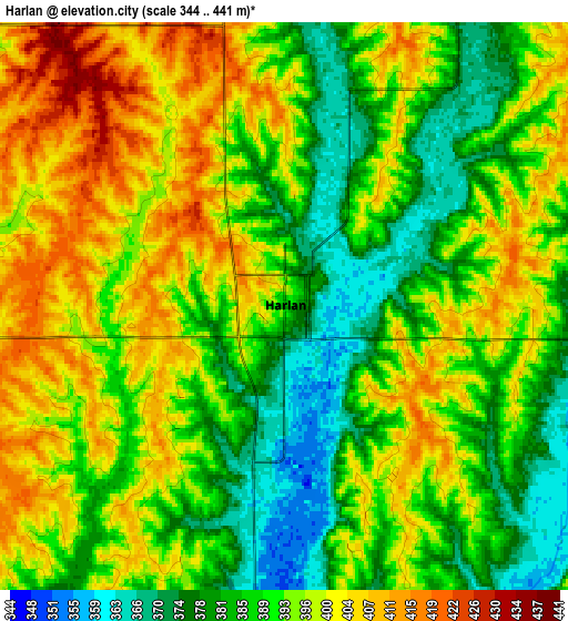 Zoom OUT 2x Harlan, United States elevation map