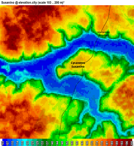 Zoom OUT 2x Susanino, Russia elevation map