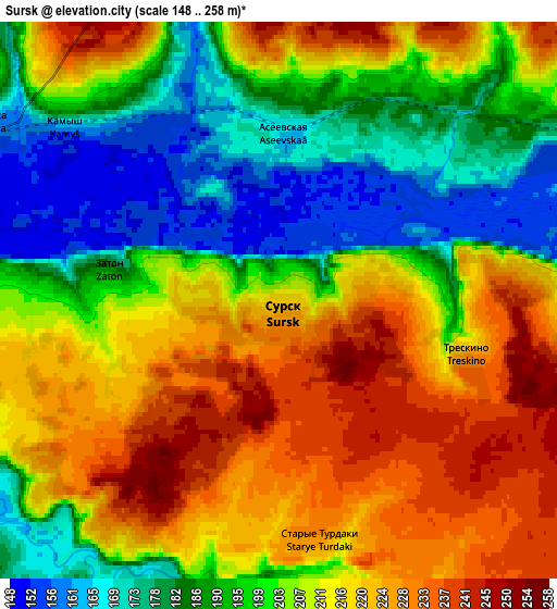 Zoom OUT 2x Sursk, Russia elevation map