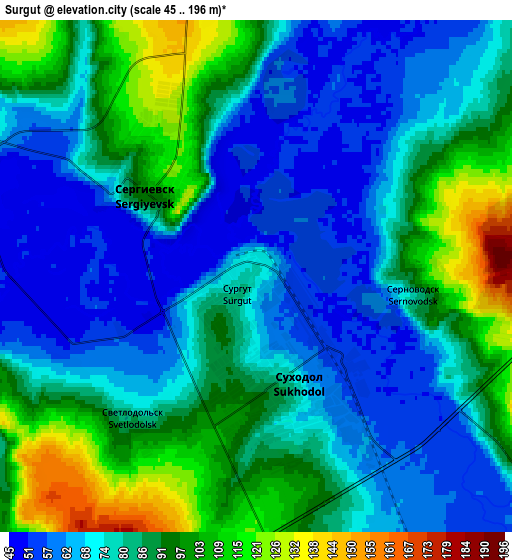 Zoom OUT 2x Surgut, Russia elevation map