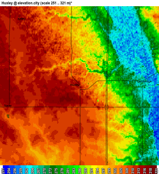 Zoom OUT 2x Huxley, United States elevation map