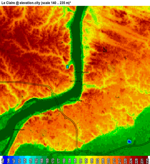 Zoom OUT 2x Le Claire, United States elevation map