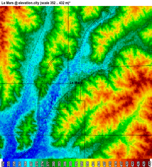 Zoom OUT 2x Le Mars, United States elevation map