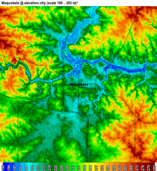 Zoom OUT 2x Maquoketa, United States elevation map