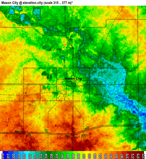 Zoom OUT 2x Mason City, United States elevation map