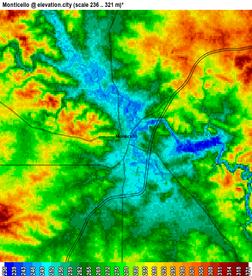 Zoom OUT 2x Monticello, United States elevation map