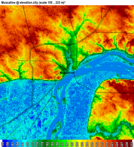 Zoom OUT 2x Muscatine, United States elevation map