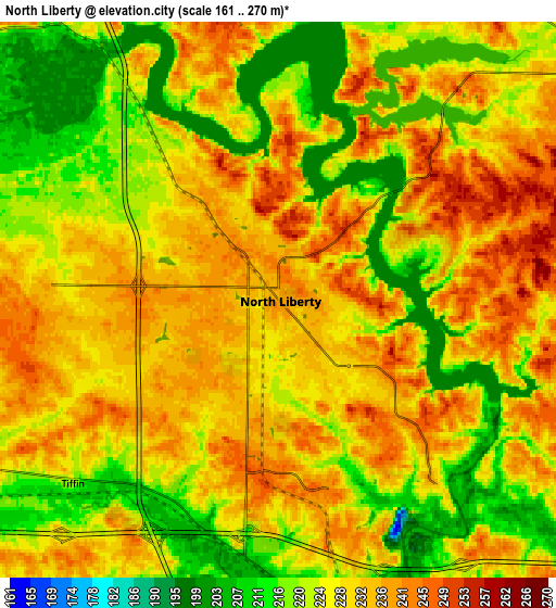 Zoom OUT 2x North Liberty, United States elevation map