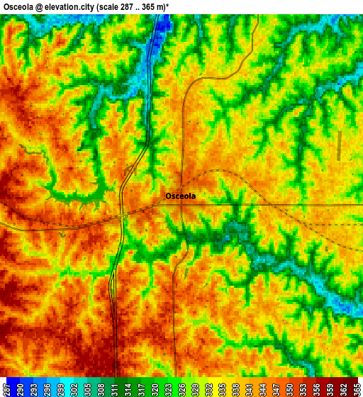 Zoom OUT 2x Osceola, United States elevation map