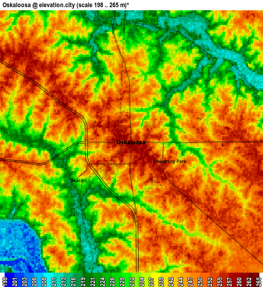 Zoom OUT 2x Oskaloosa, United States elevation map