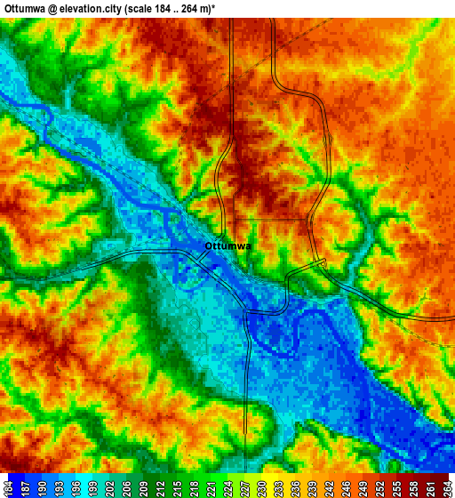 Zoom OUT 2x Ottumwa, United States elevation map