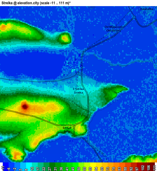 Zoom OUT 2x Strelka, Russia elevation map