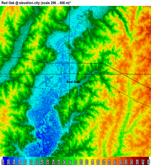 Zoom OUT 2x Red Oak, United States elevation map