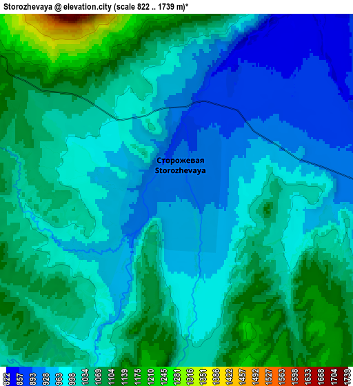 Zoom OUT 2x Storozhevaya, Russia elevation map