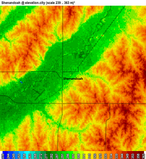 Zoom OUT 2x Shenandoah, United States elevation map